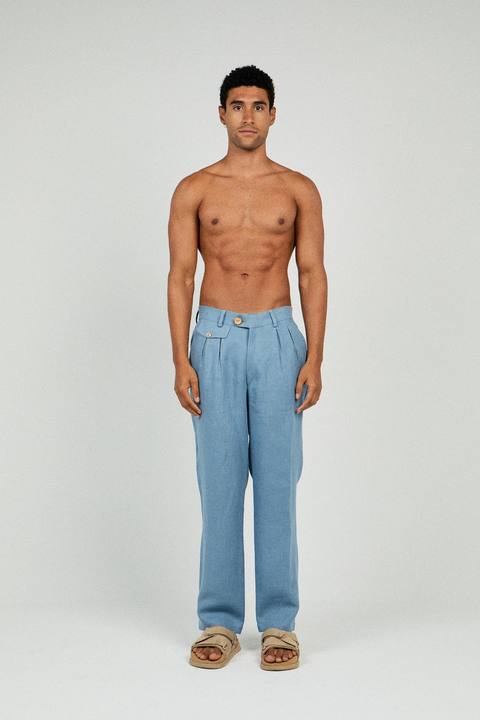 RELAXED FIT PLEATED LINEN PANTS