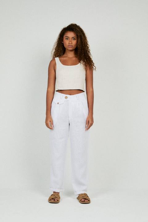 RELAXED FIT PLEATED LINEN PANTS