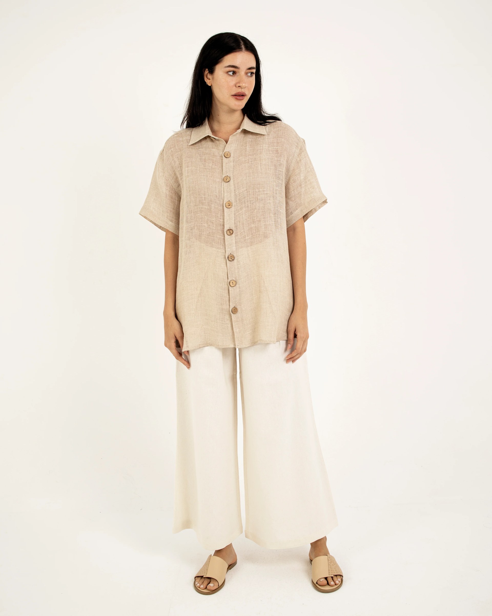 Oversized Textured Linen Shirt