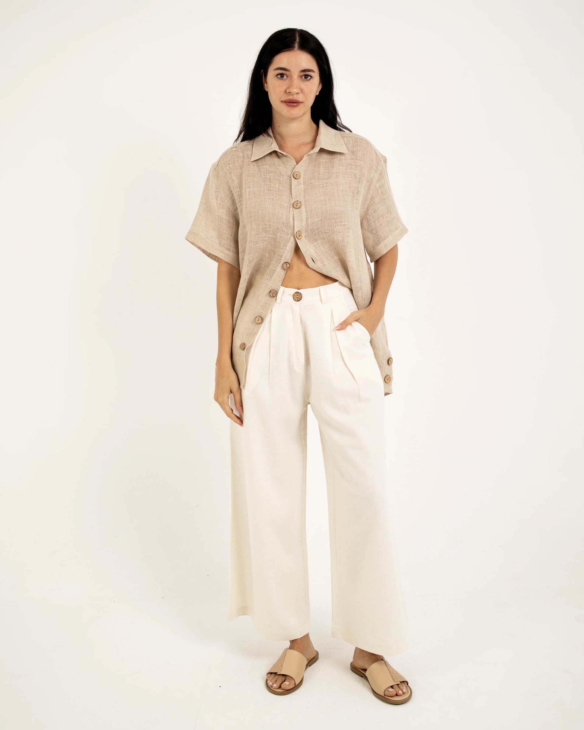 HIGH-WAISTED WIDE-LEG PANTS