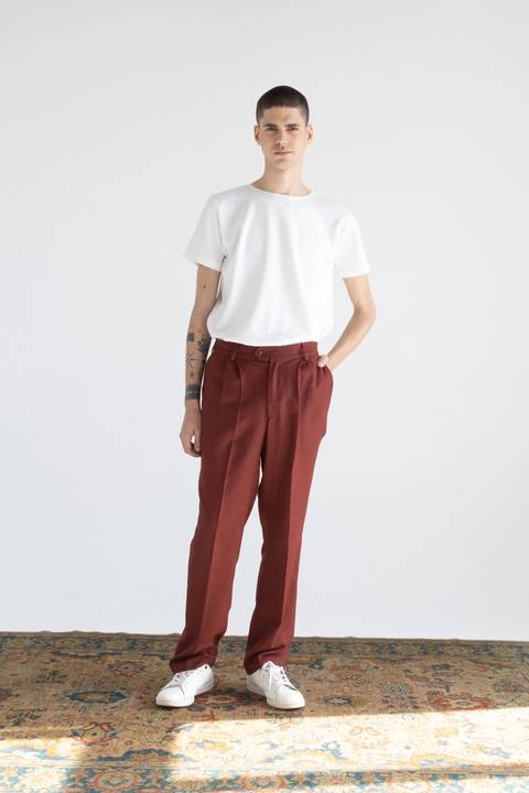 HERRINGBONE RELAXED-FIT CASHMERE MERINO WOOL PANTS