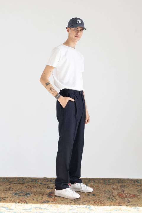 HERRINGBONE RELAXED-FIT CASHMERE MERINO WOOL PANTS