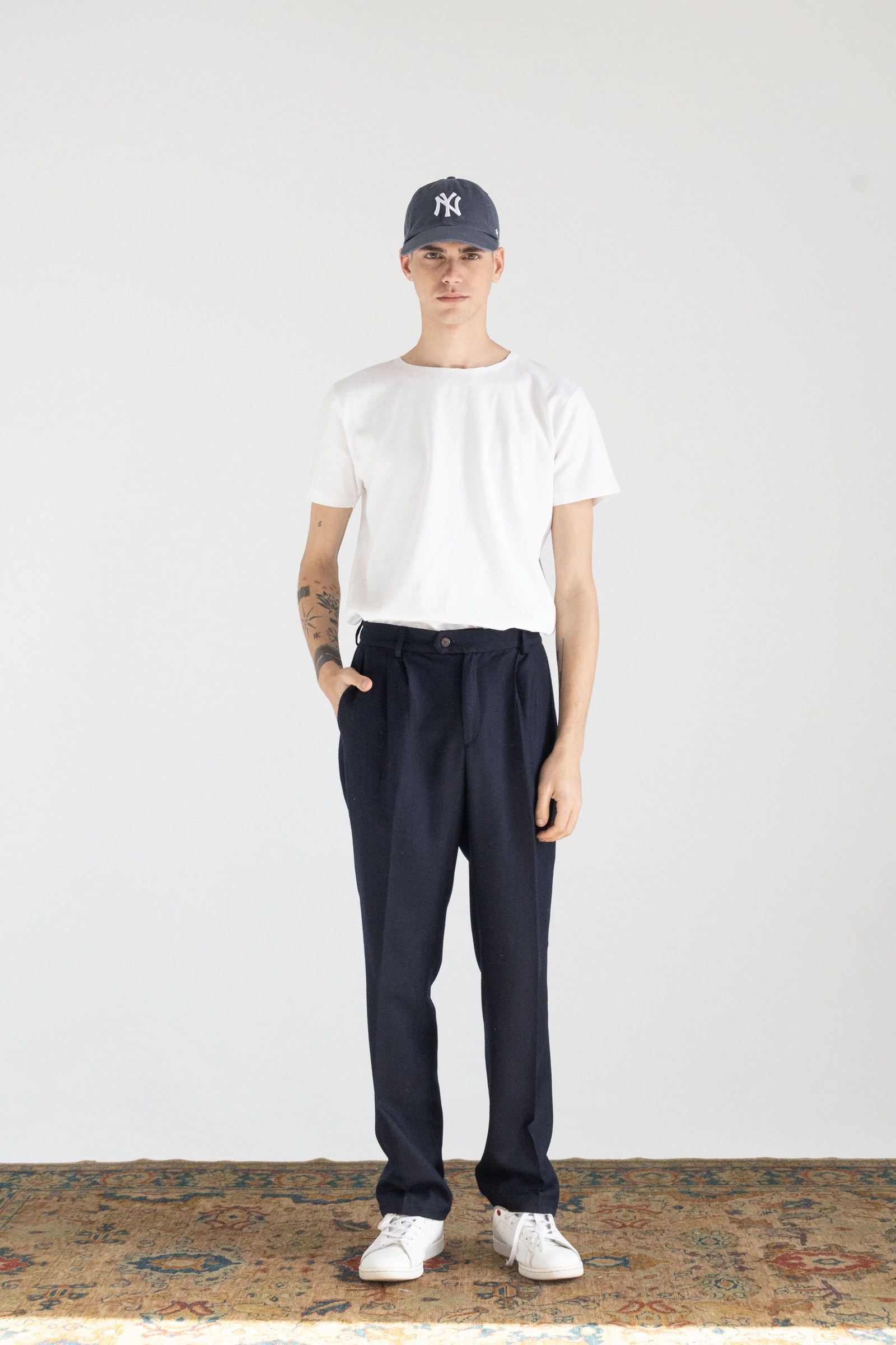 HERRINGBONE RELAXED-FIT CASHMERE MERINO WOOL PANTS
