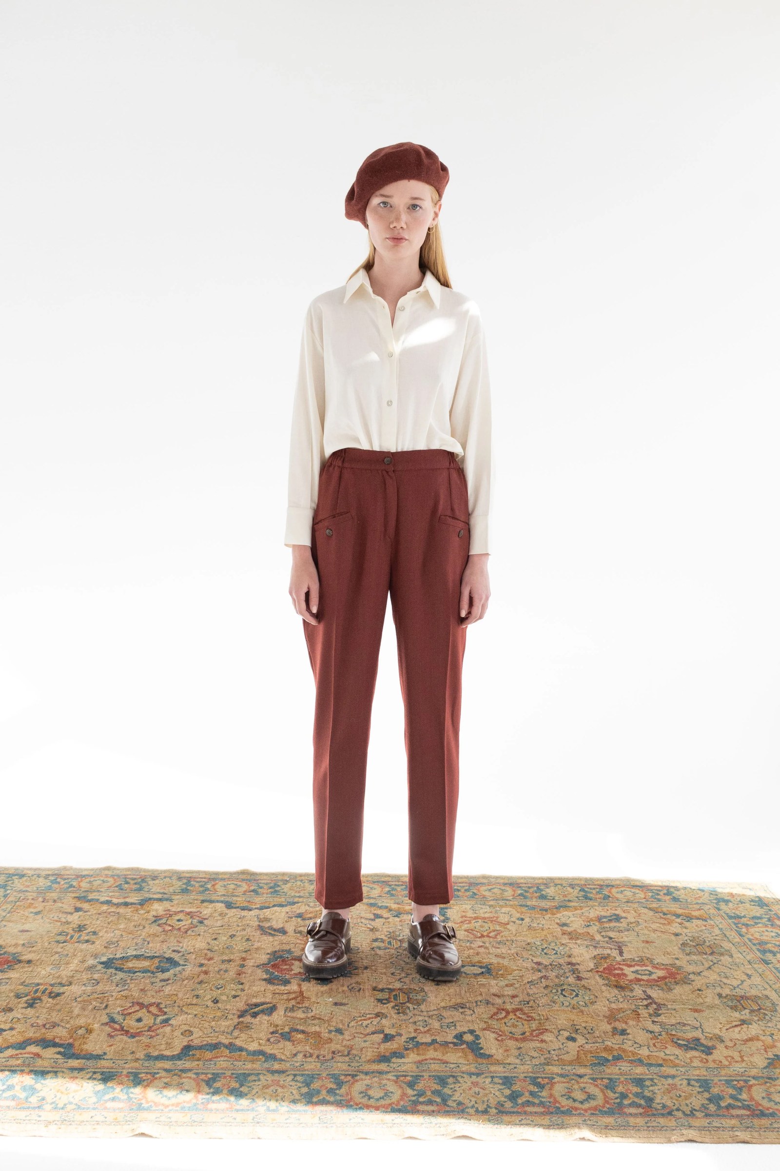HERRINGBONE RELAXED-FIT TAILORED CASHMERE MERINO WOOL PANTS