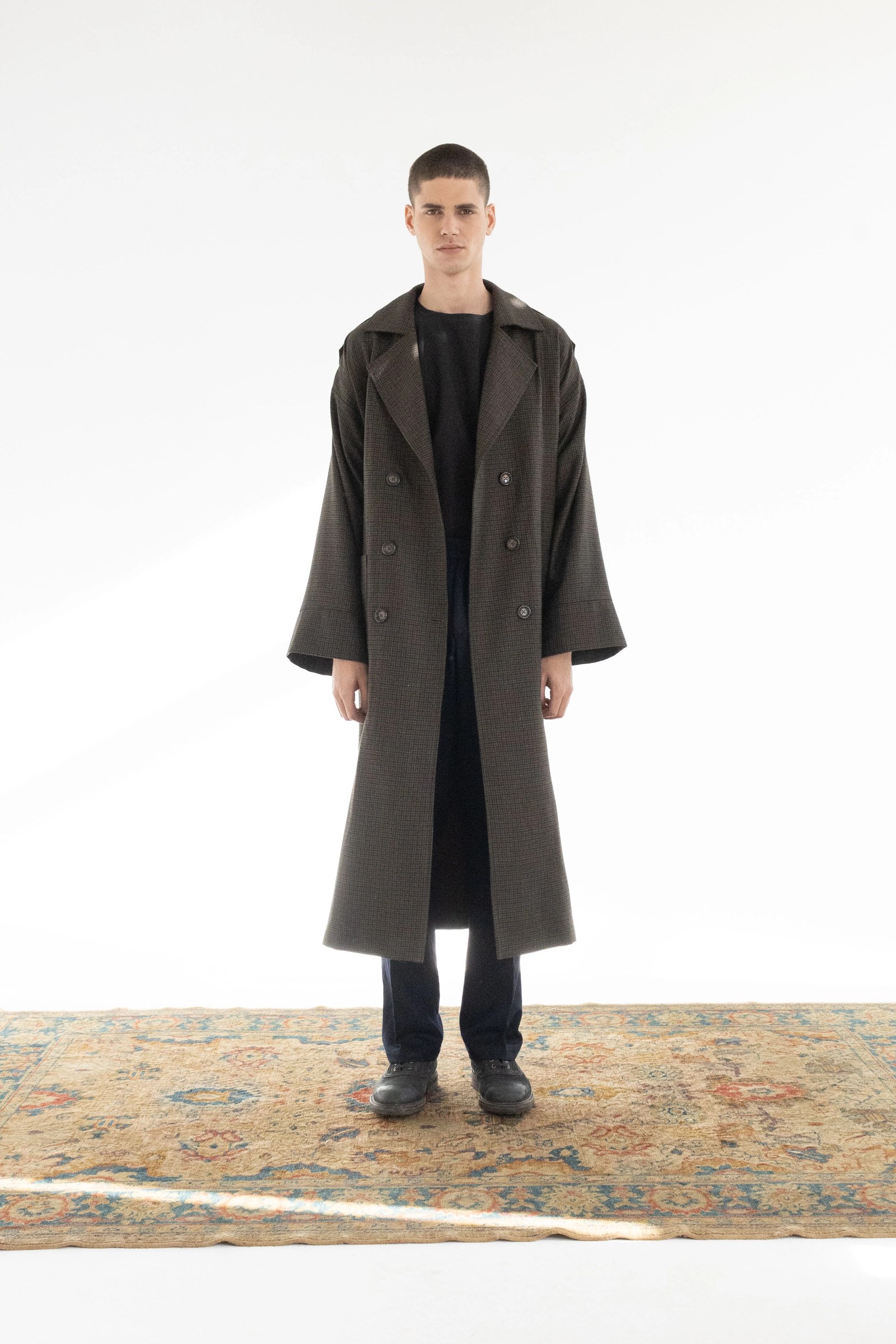 DOUBLE-BREASTED CASHMERE MERINO WOOL TRENCH COAT