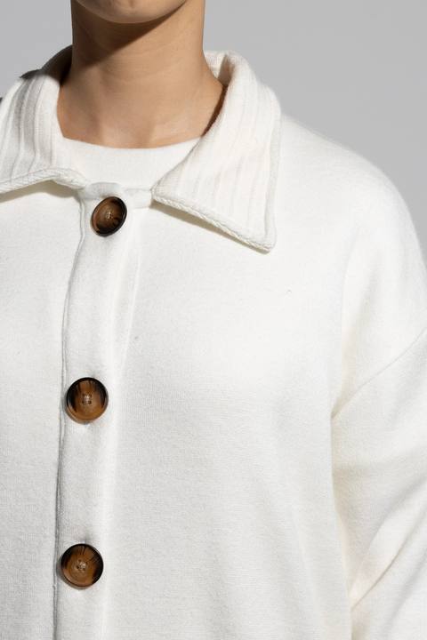 Collar Buttoned Wool Knit Cardigan