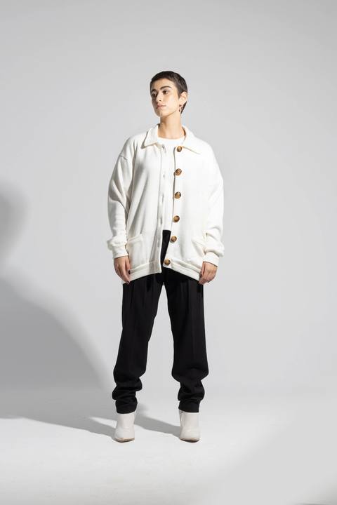 Collar Buttoned Wool Knit Cardigan