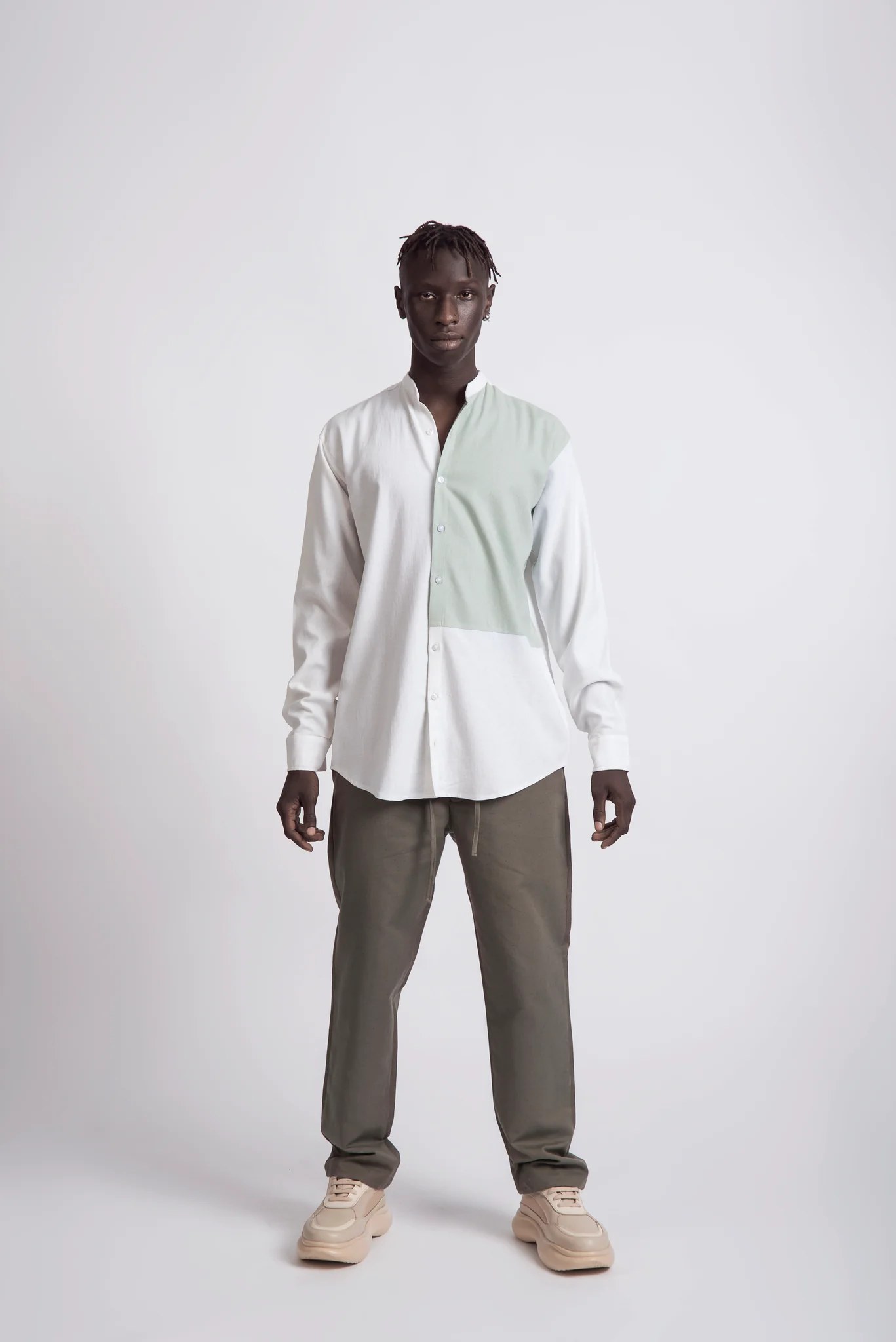 PANEL COLLARLESS SHIRT