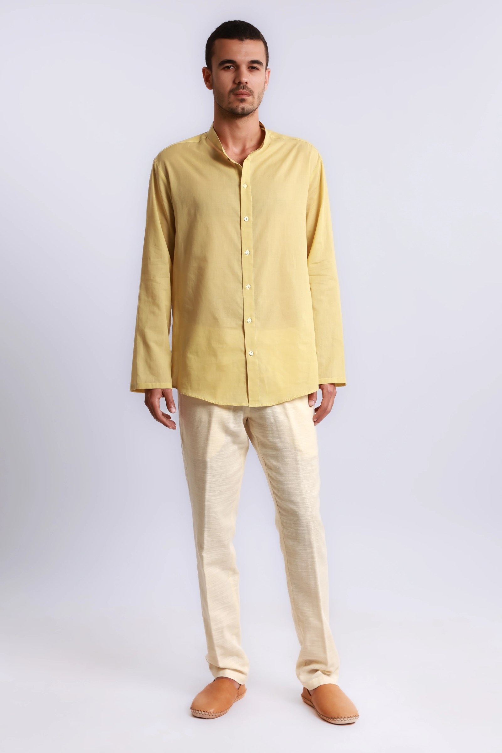 Refined slub cotton pants