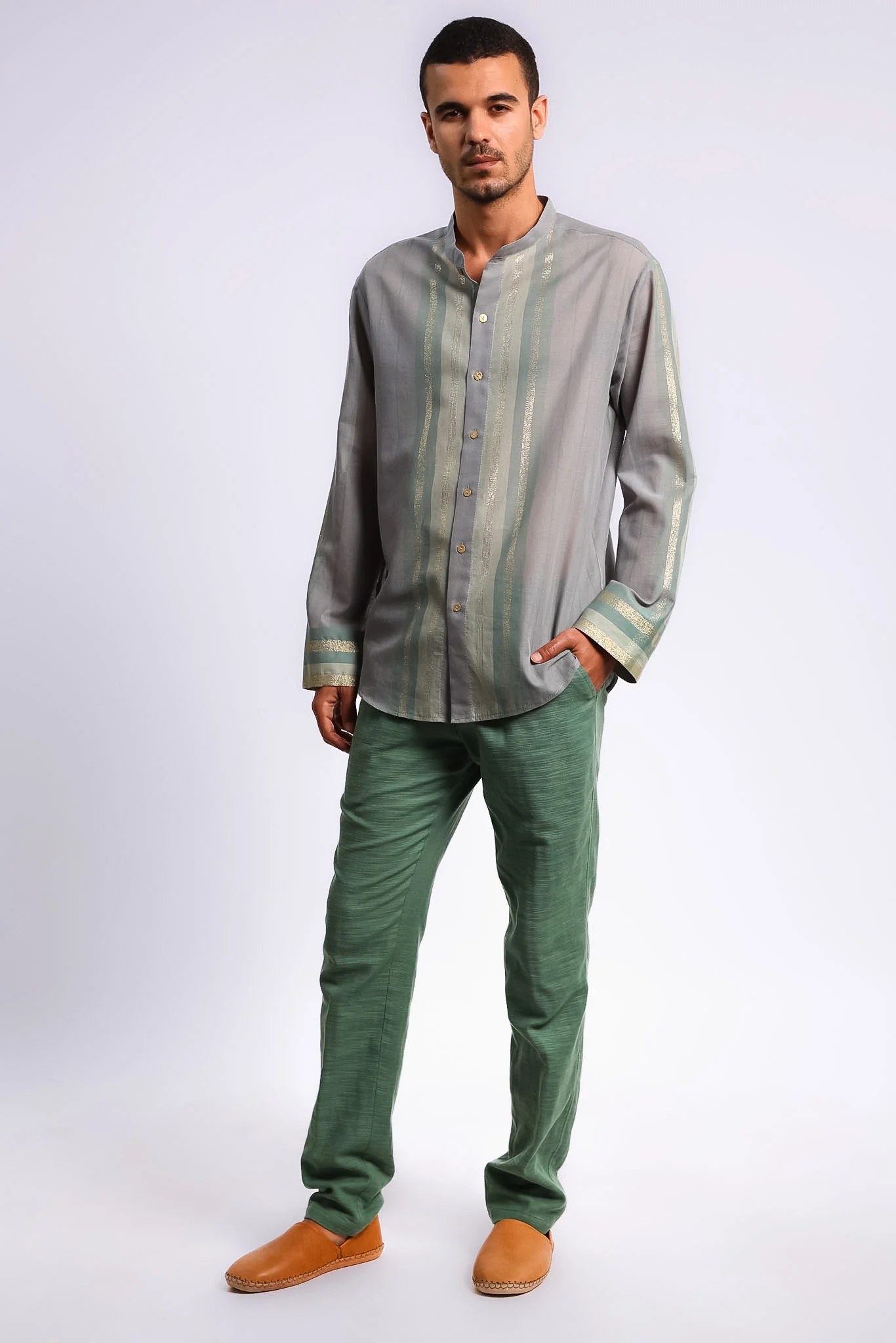 Refined slub cotton pants