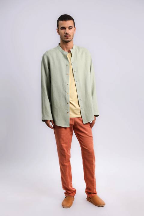 Essential linen shirt with stand collar