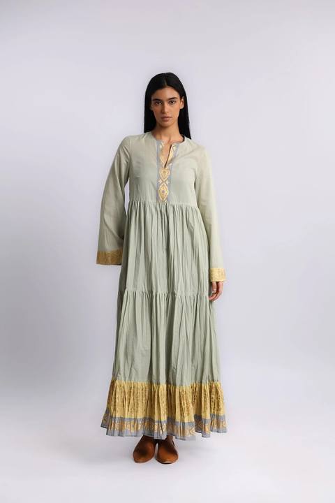 Cotton voile ruffle tiered dress