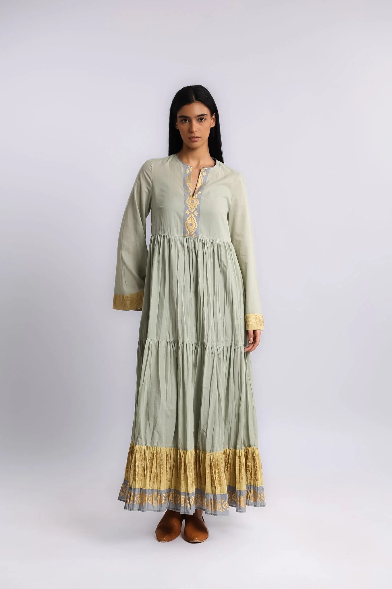 Cotton voile ruffle tiered dress