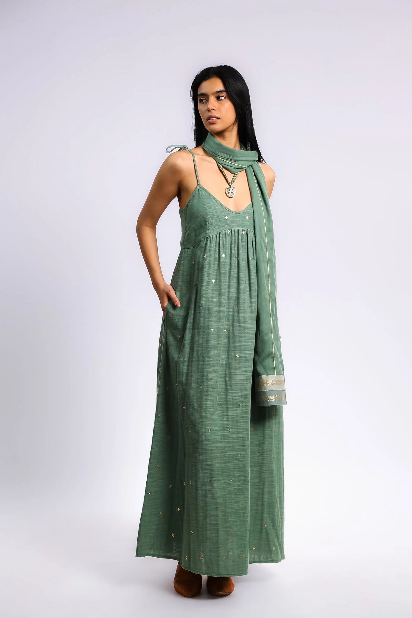 Foiled cotton slub maxi dress