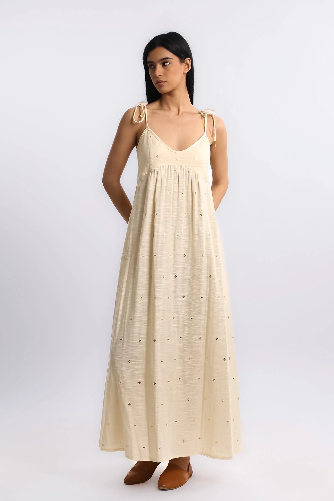 Foiled cotton slub maxi dress