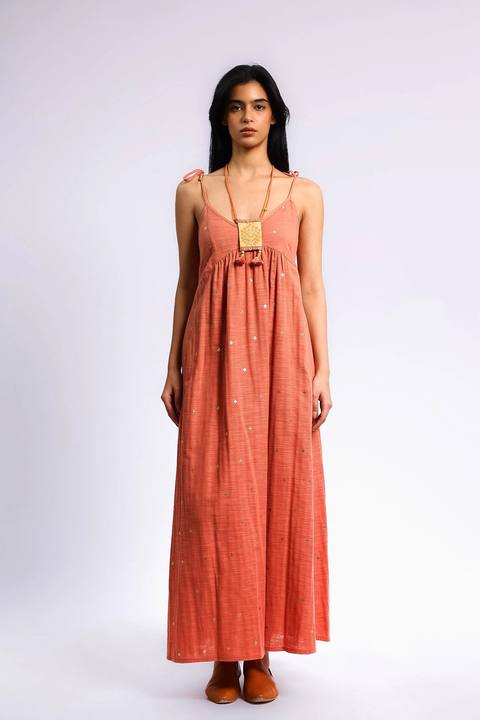 Foiled cotton slub maxi dress