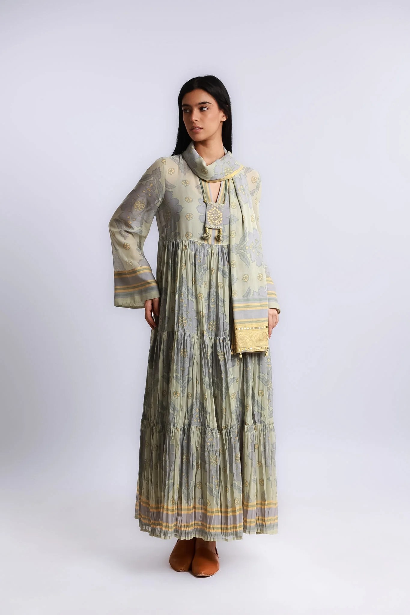 Flow tiered cotton voile maxi dress