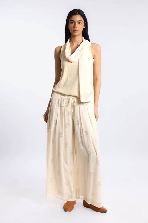 Gold printed cotton gauze pants