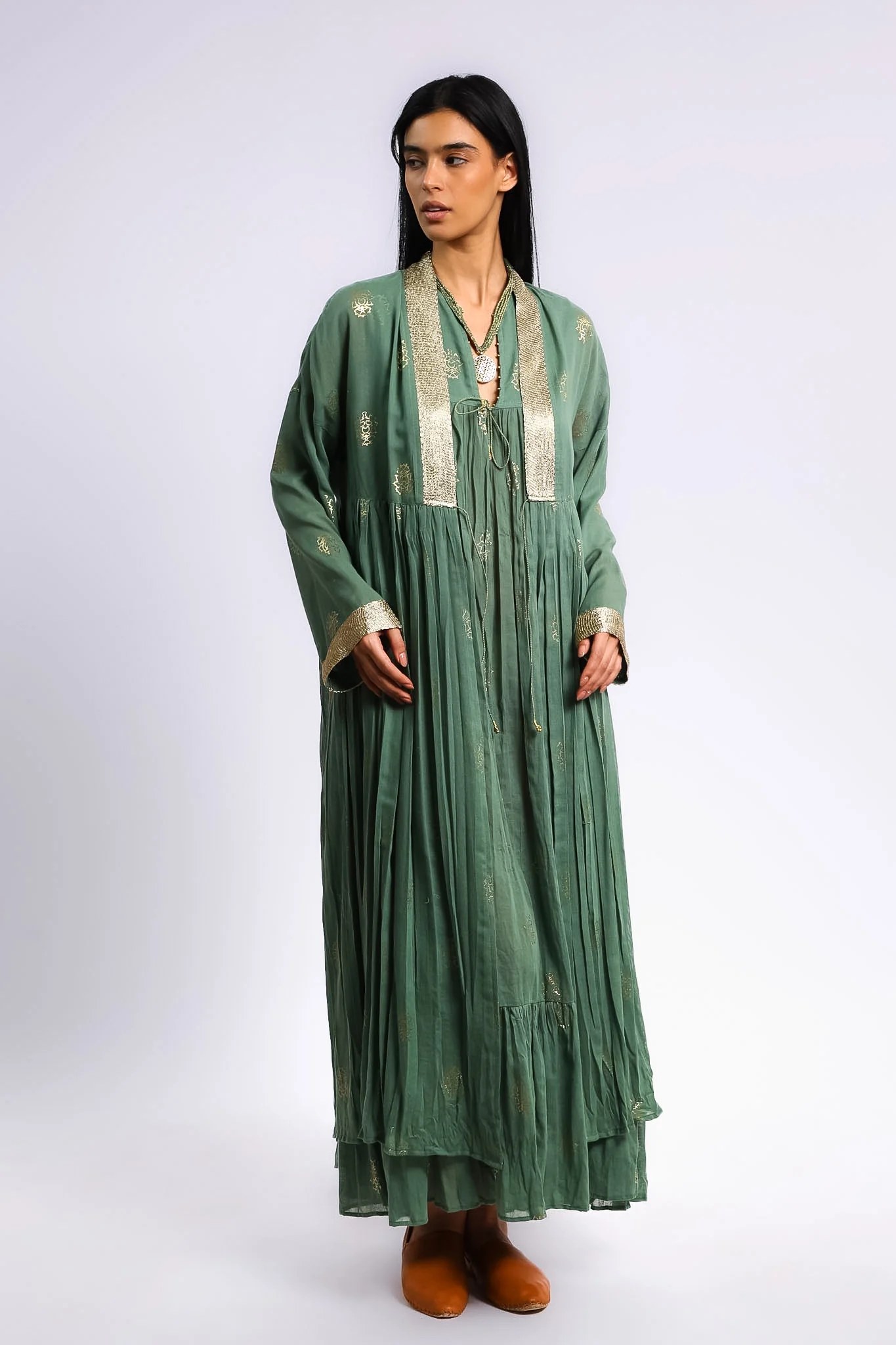 Gold printed Egyptian cotton gauze coat