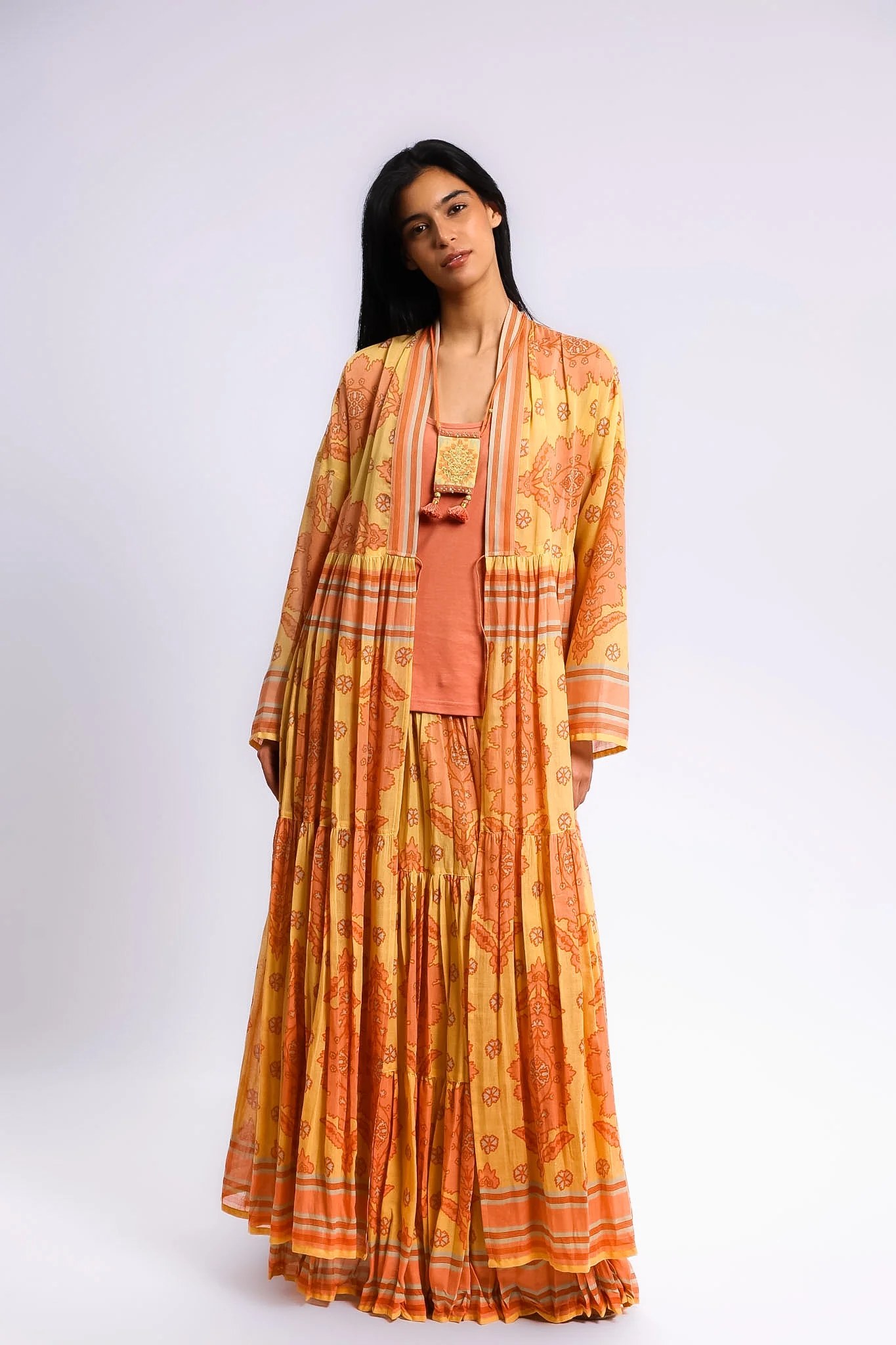 Long teared Egyptian cotton voile coat
