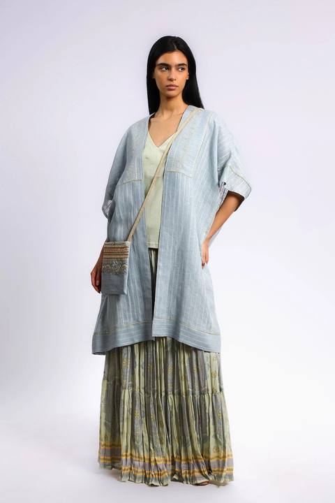 Embroidered coverup in striped linen
