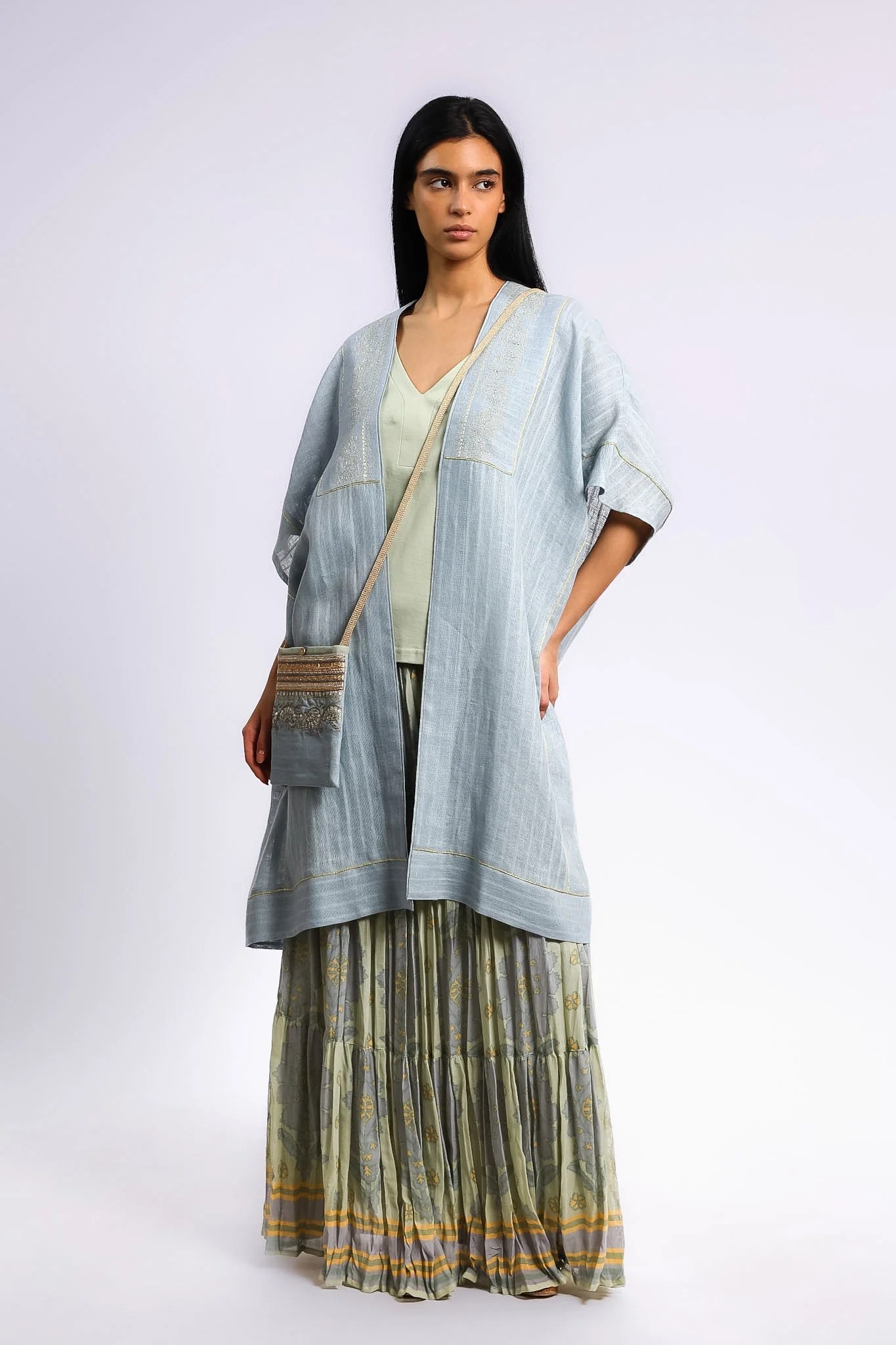 Embroidered coverup in striped linen