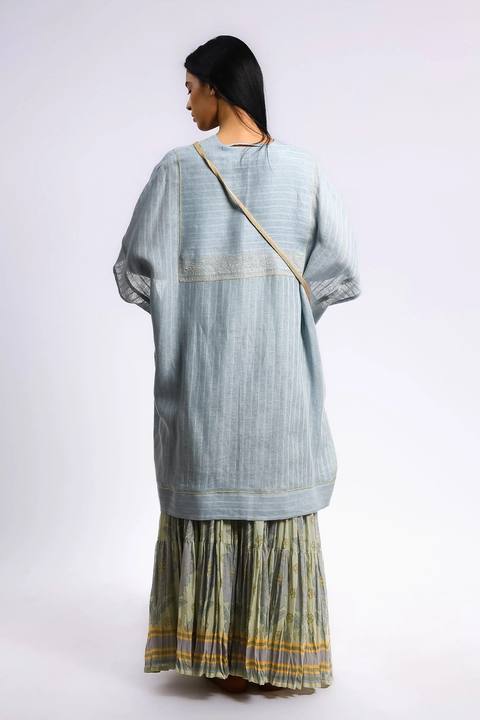 Embroidered coverup in striped linen