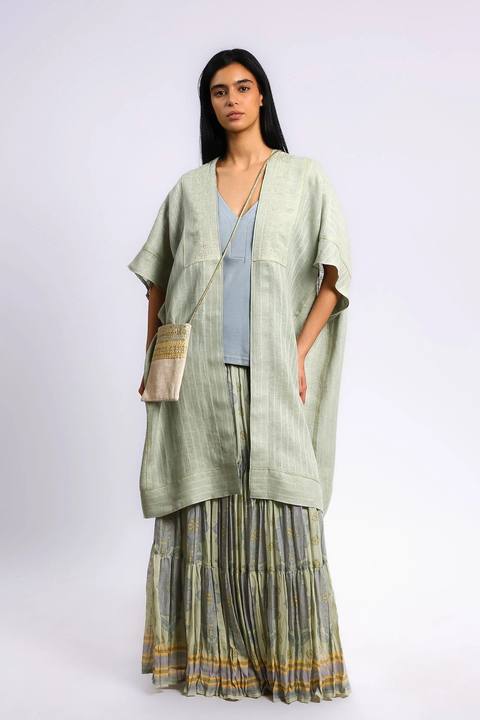 Embroidered coverup in striped linen