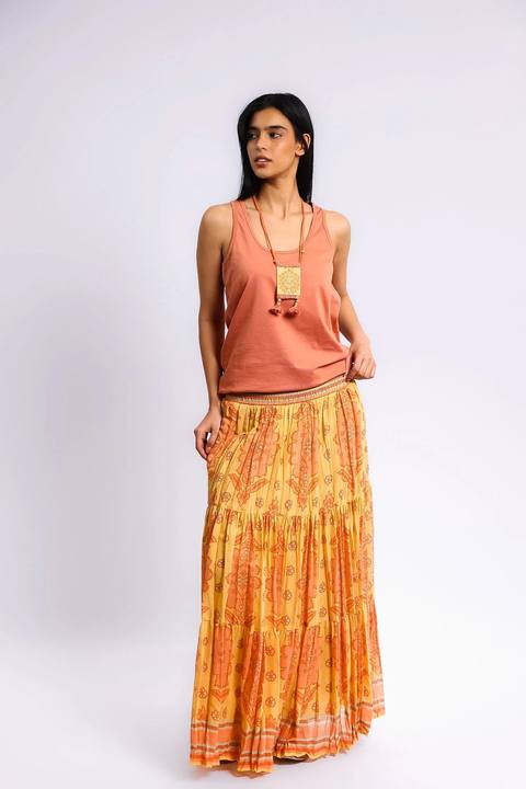 Long layered Egyptian cotton voile skirt