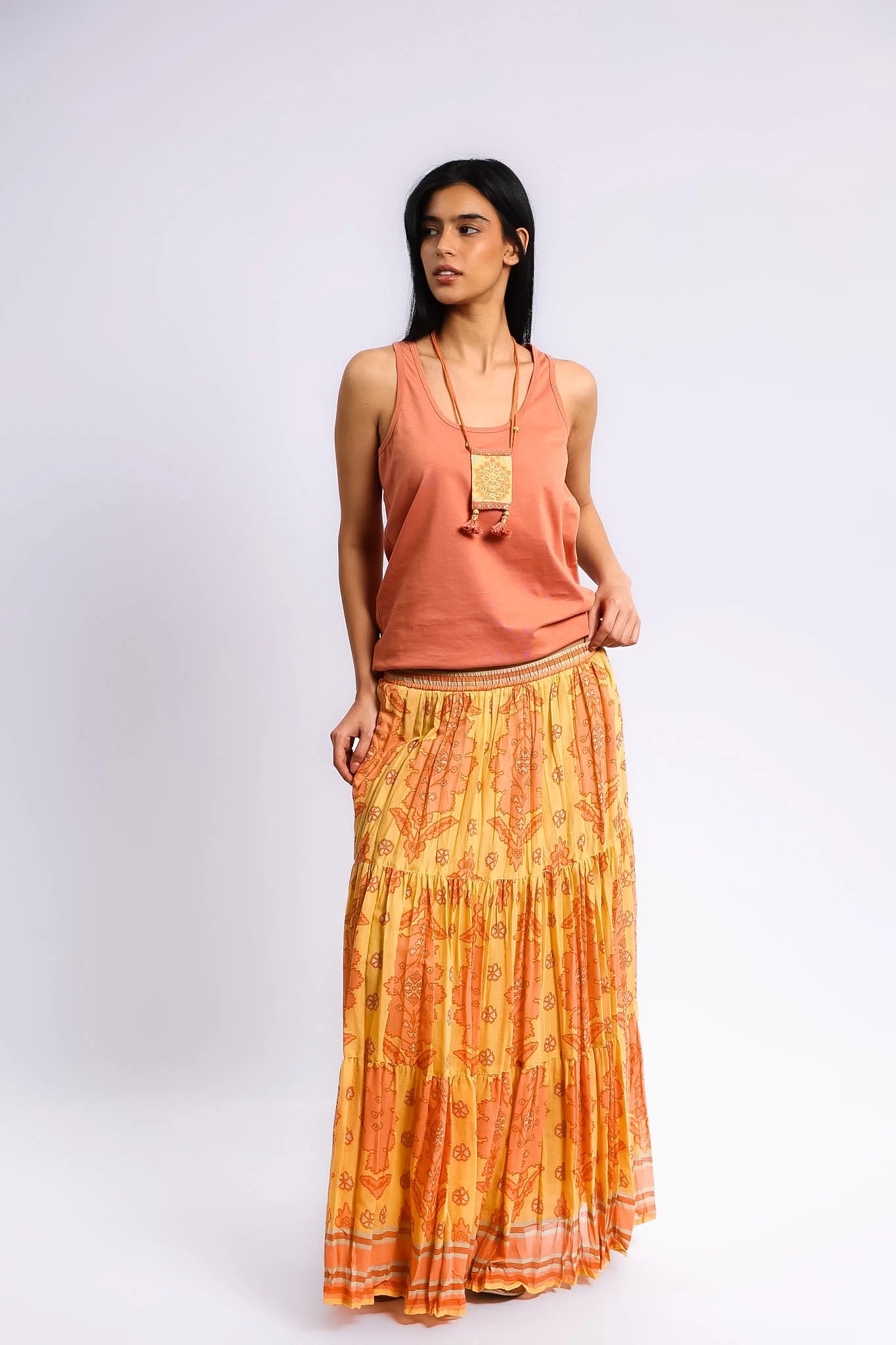 Long layered Egyptian cotton voile skirt