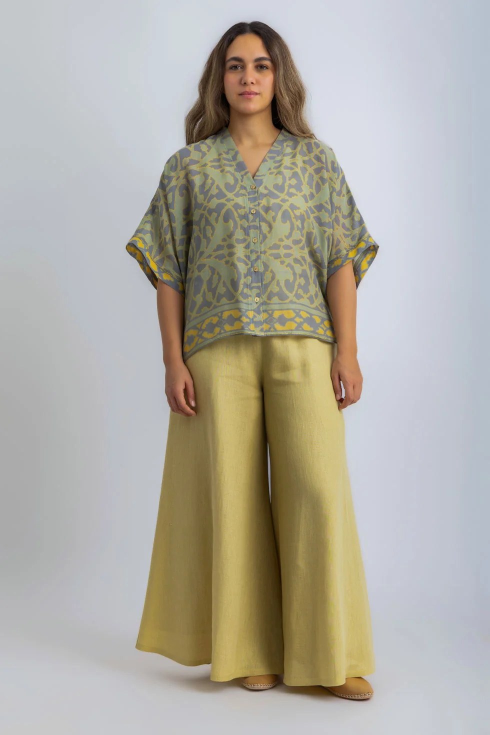 Printed Egyptian cotton gauze loose shirt