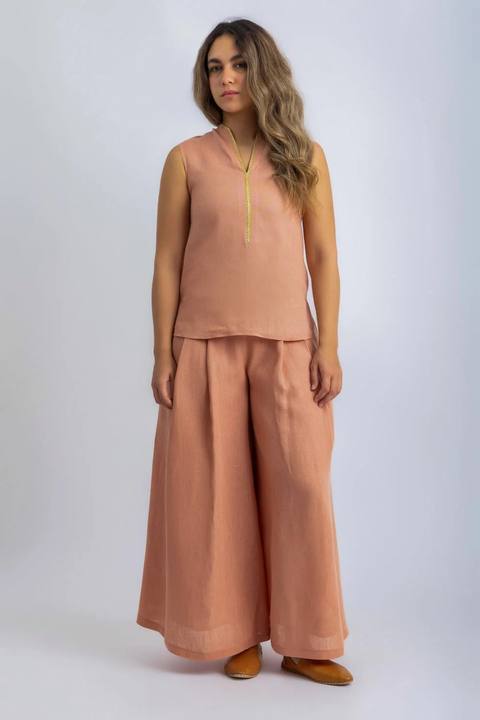Linen sleeveless embellished top