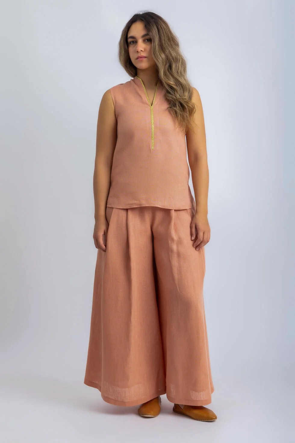 Linen sleeveless embellished top