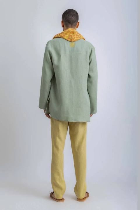 Linen high collar jacket