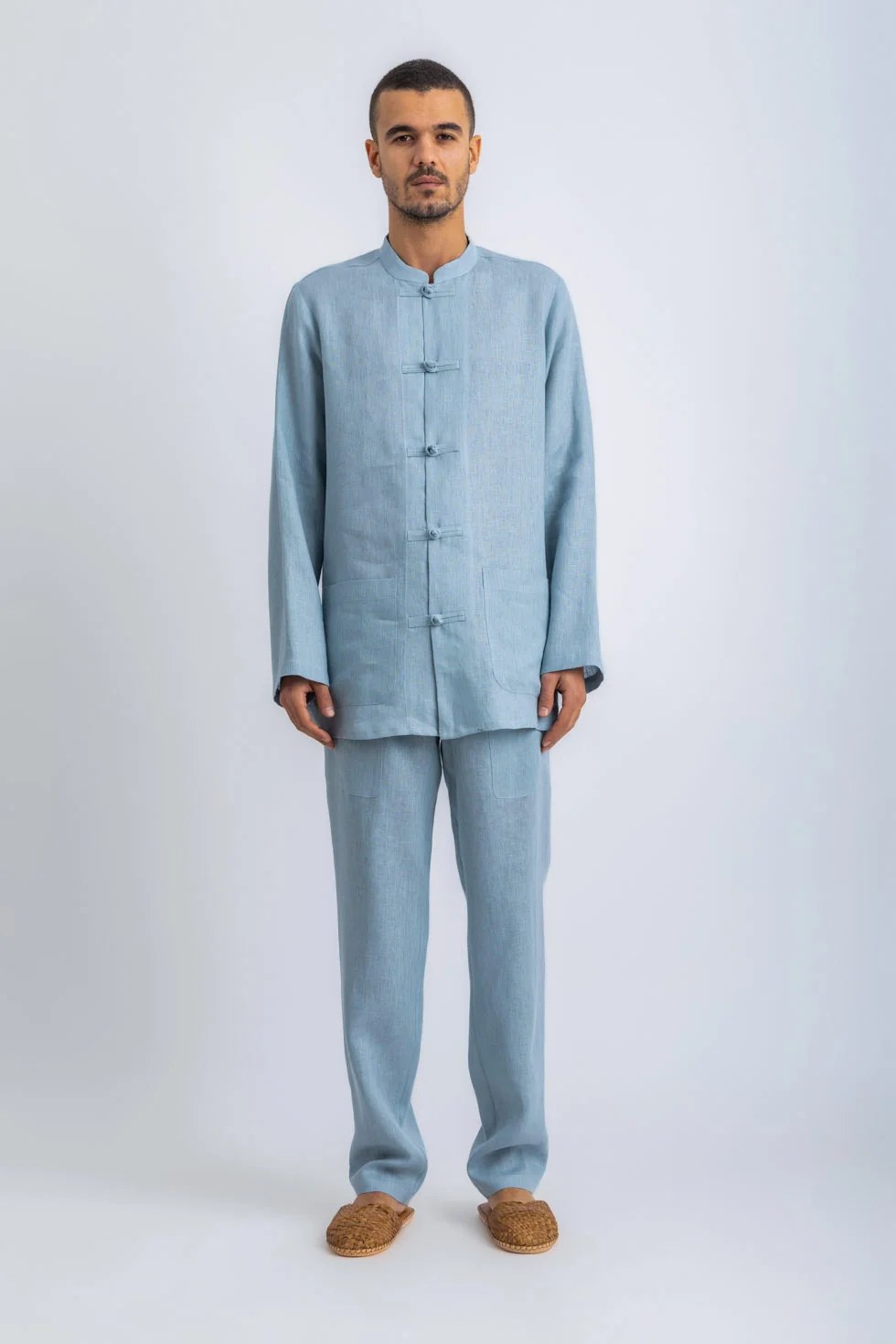 Linen high collar jacket