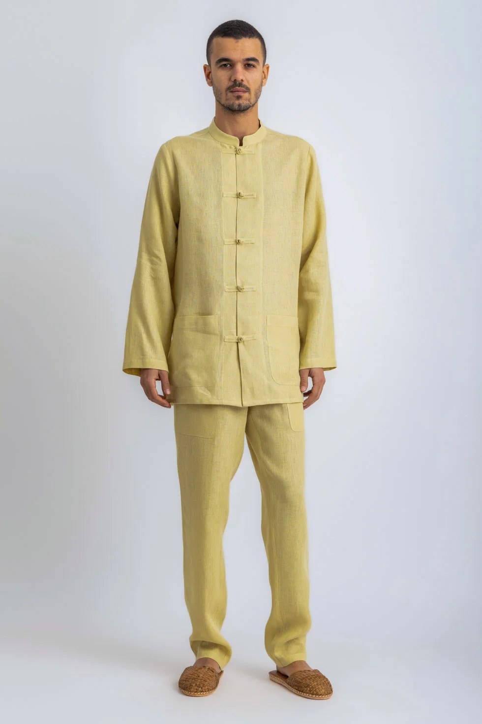 Linen high collar jacket