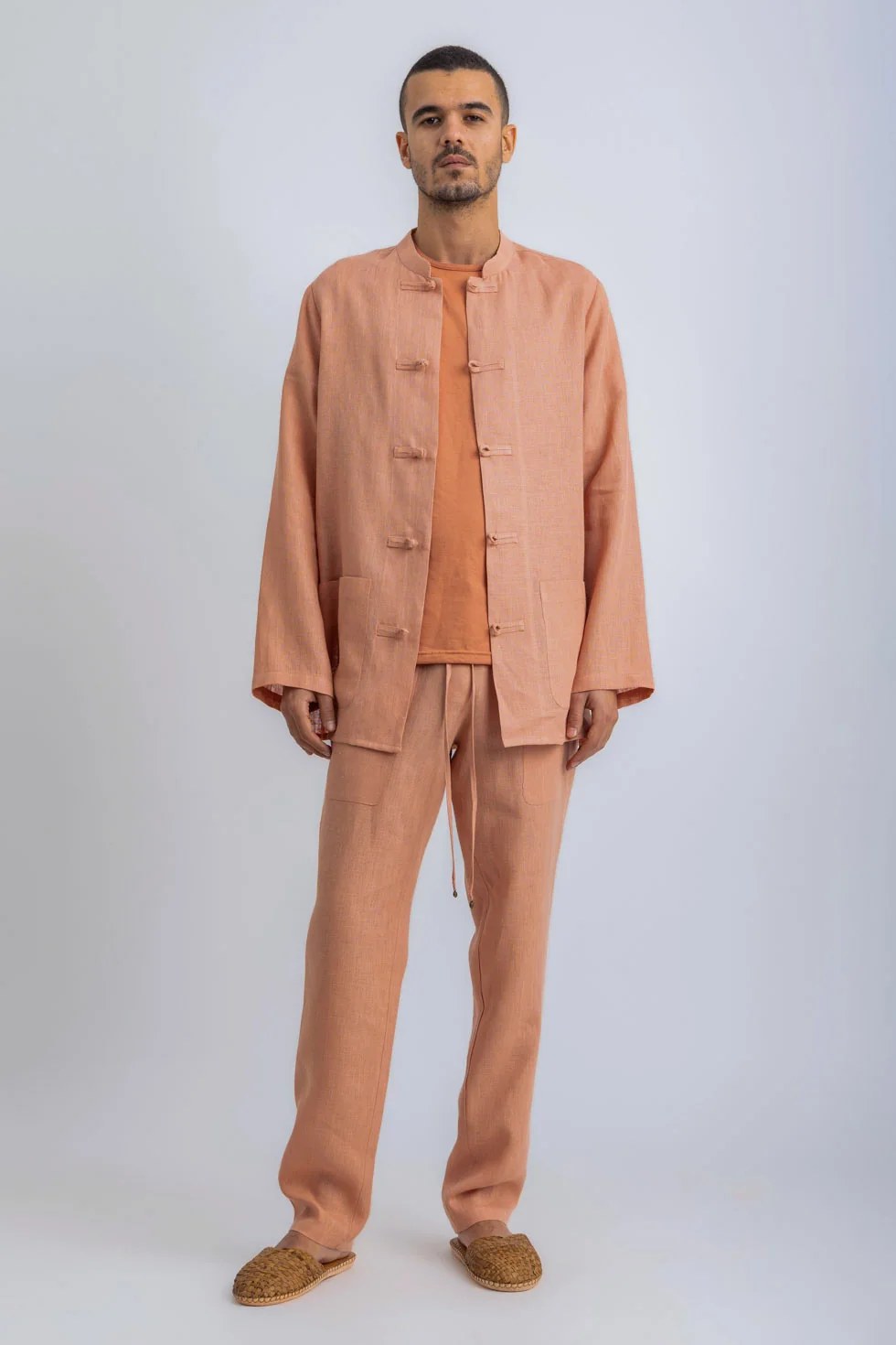 Linen high collar jacket