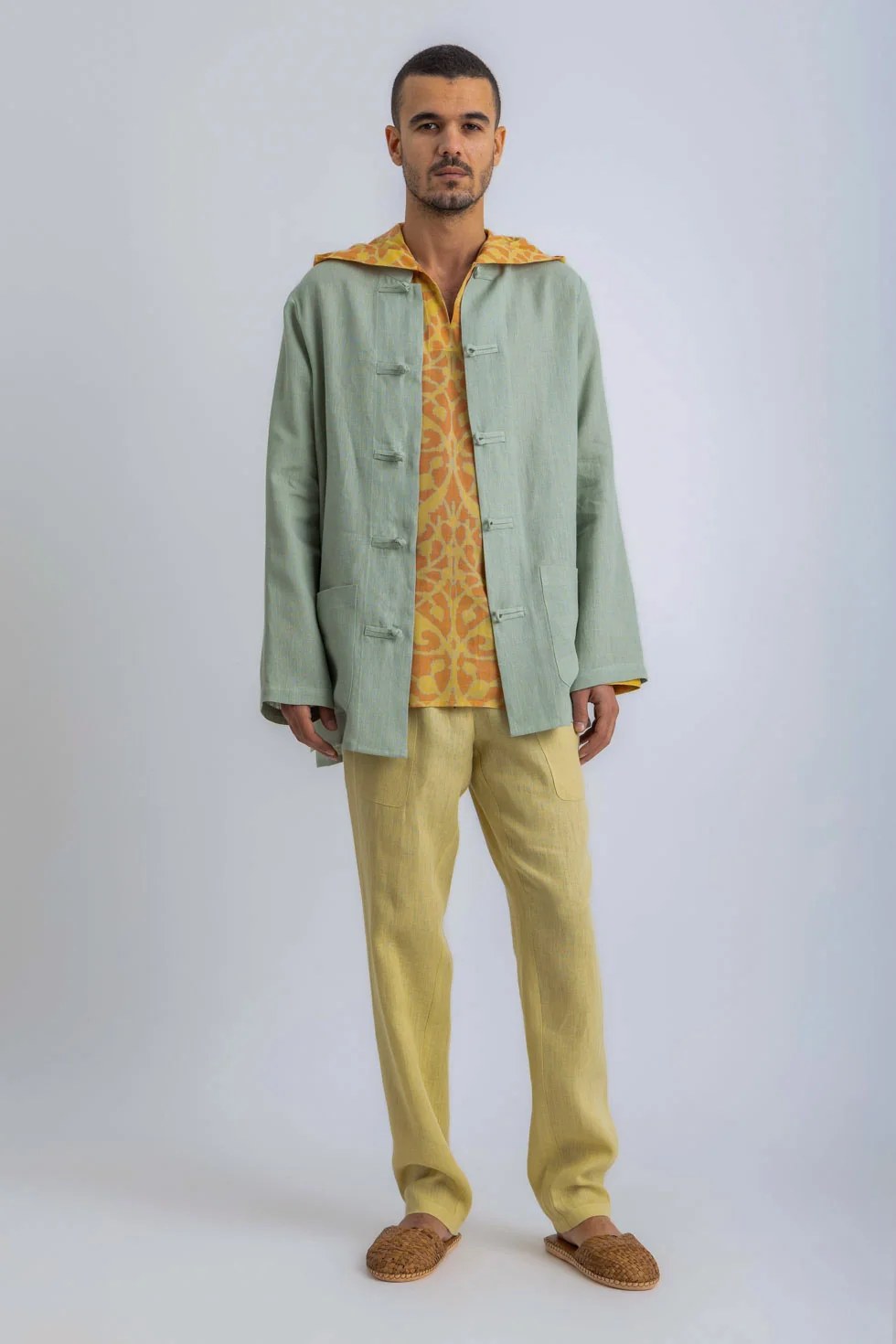 Linen high collar jacket