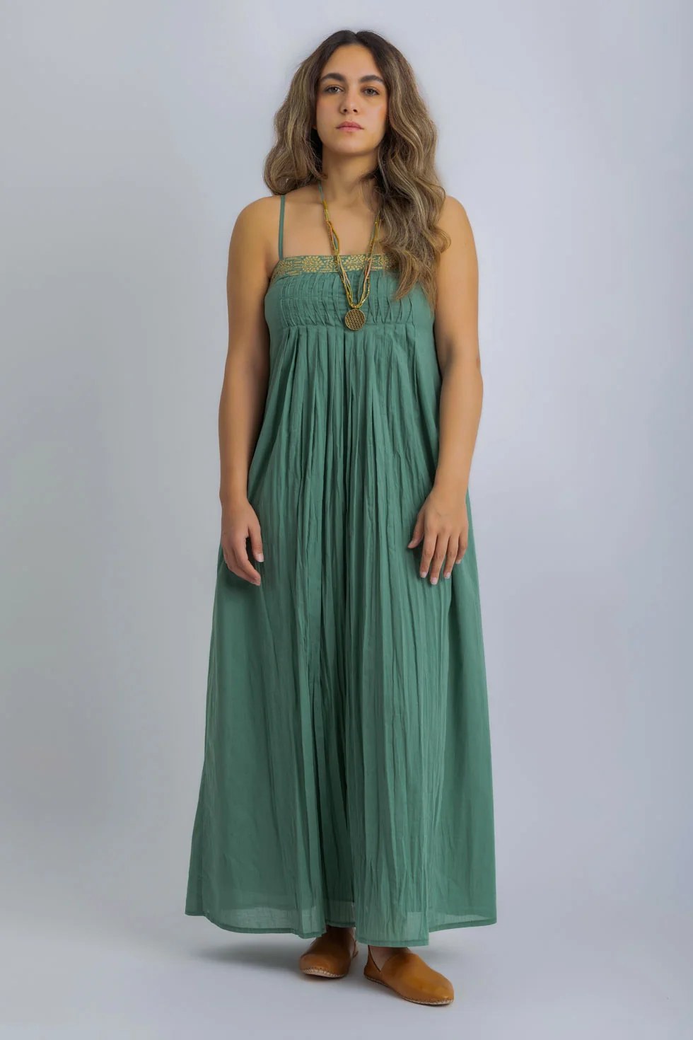 Egyptian cotton voile gold-embellished maxi dress