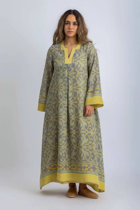 Printed Egyptian cotton gauze jellabiya