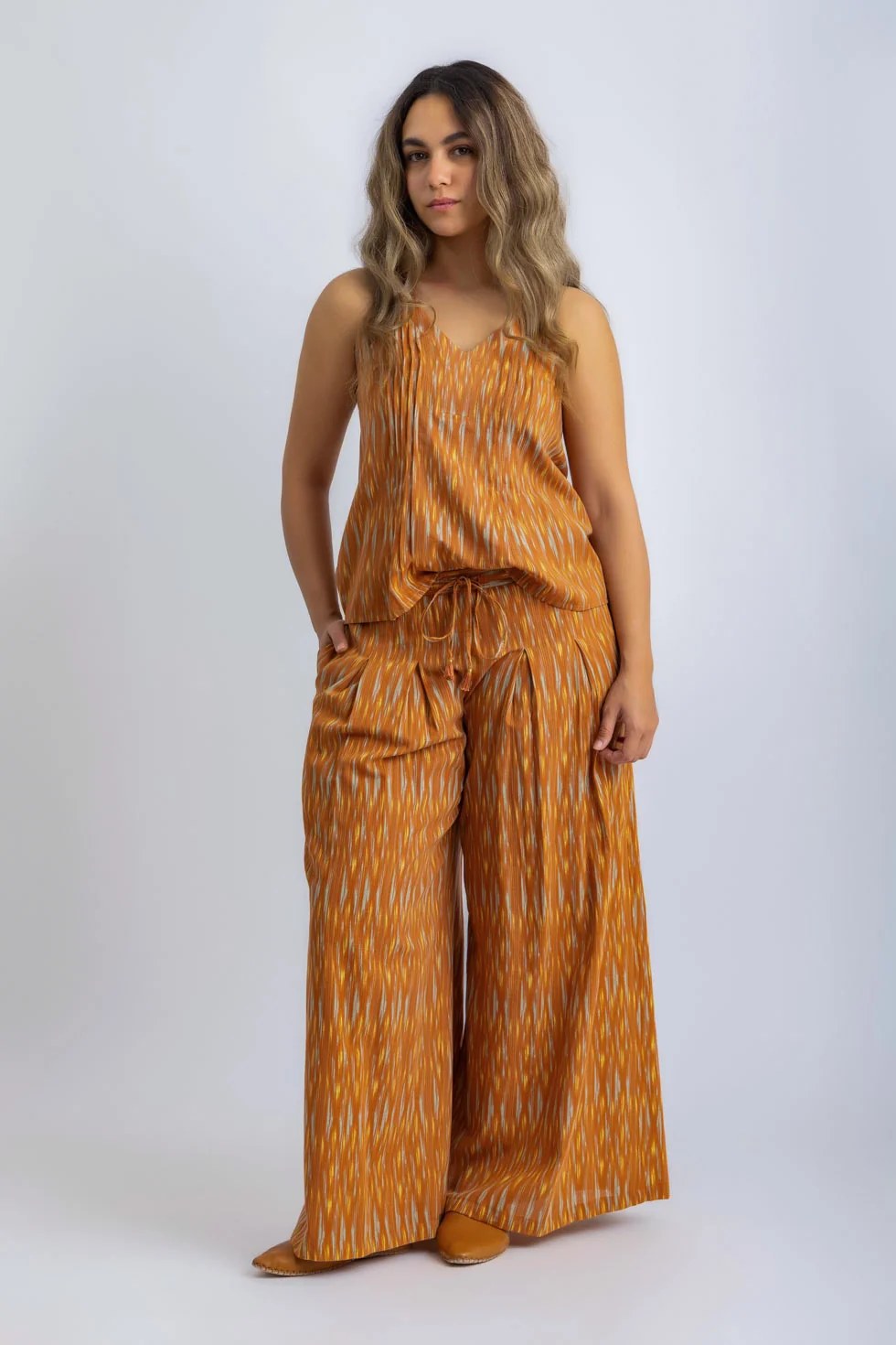 Printed Egyptian cotton wide leg pants