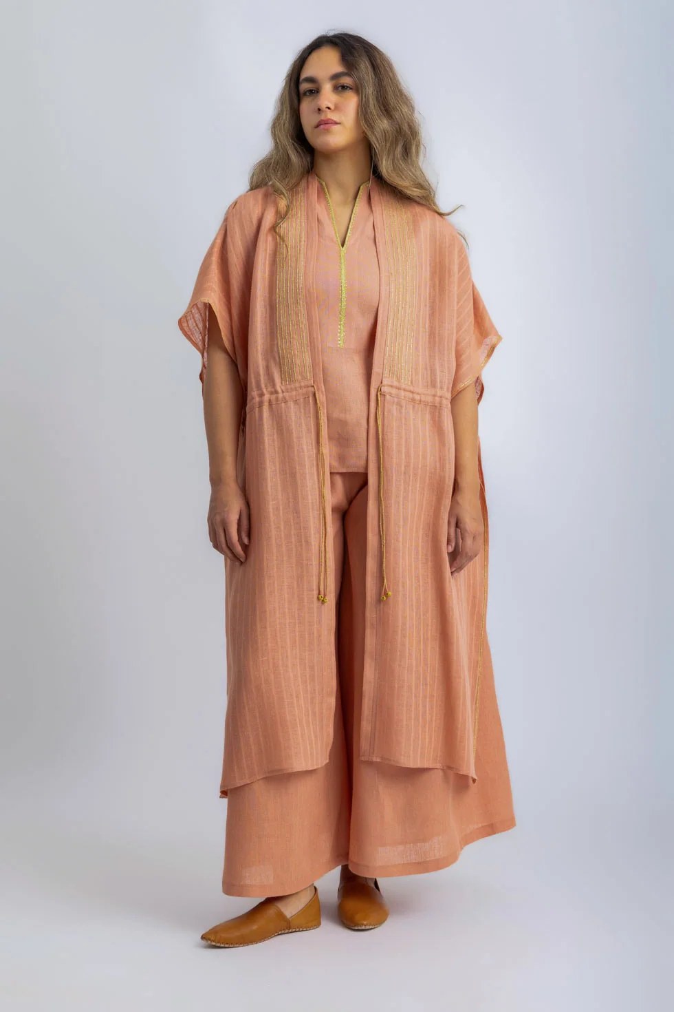 Striped linen embroidered coverup