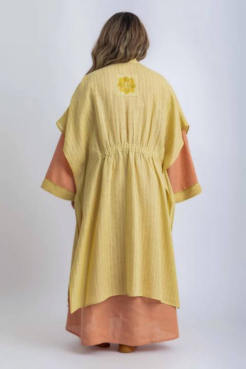 Striped linen embroidered coverup