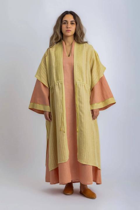 Striped linen embroidered coverup
