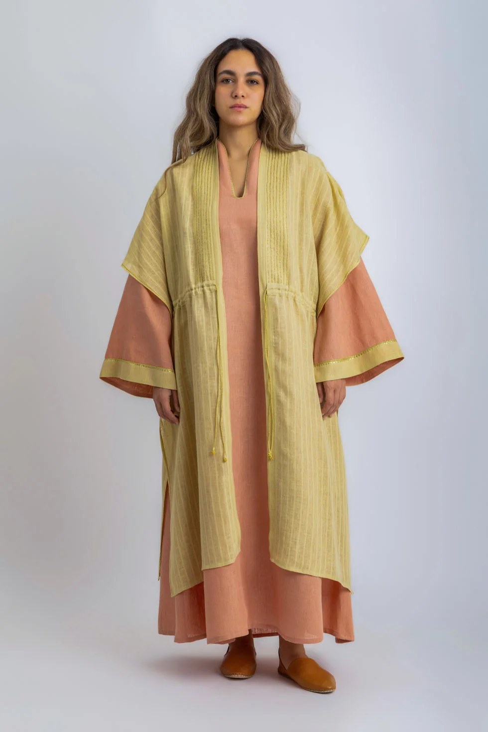 Striped linen embroidered coverup