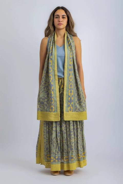 Printed Egyptian cotton voile luxury shawl with tassels