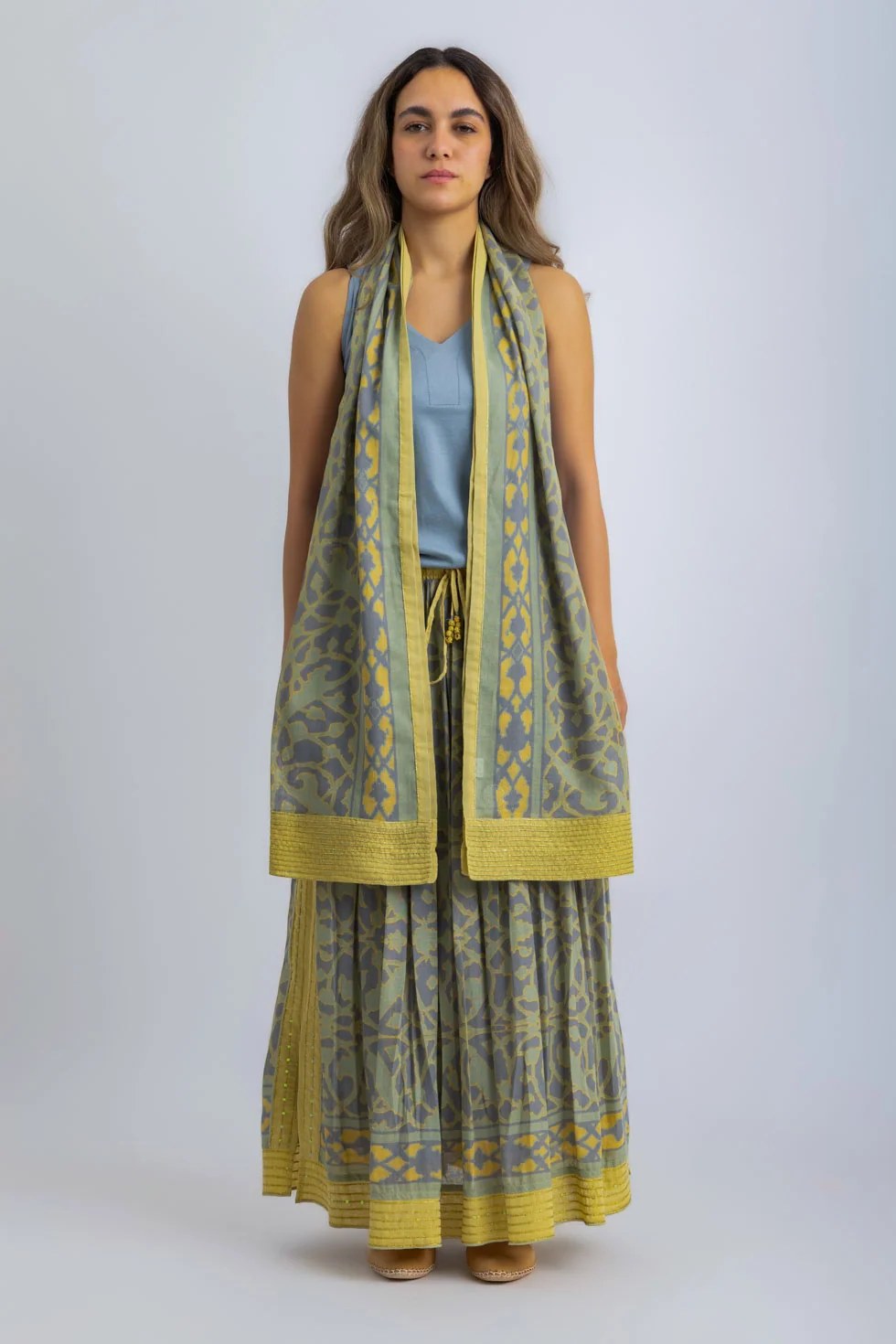 Printed Egyptian cotton voile luxury shawl with tassels