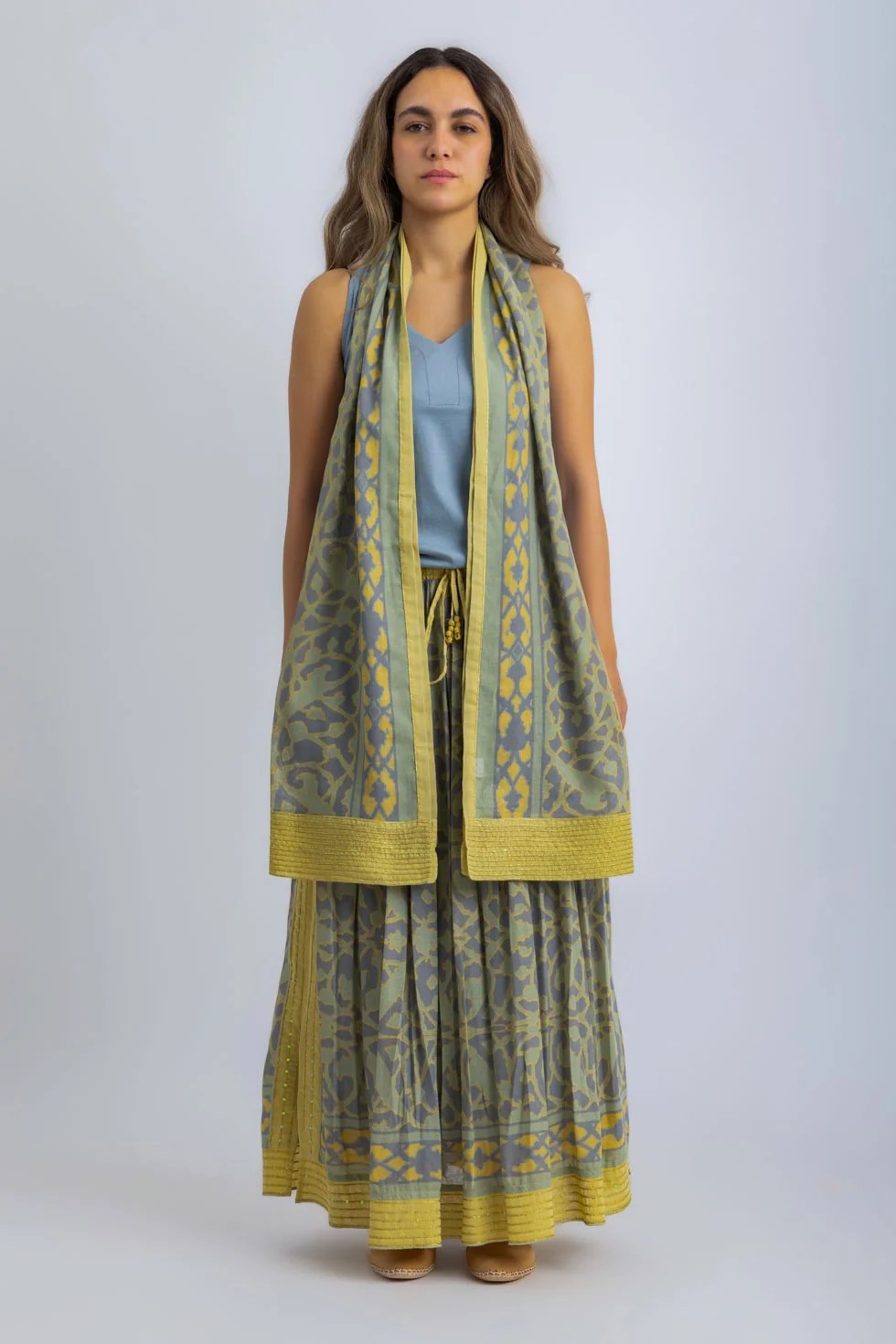 Printed Egyptian cotton voile luxury shawl with tassels