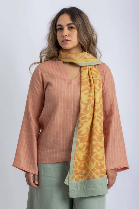 Printed Egyptian cotton voile luxury shawl with tassels