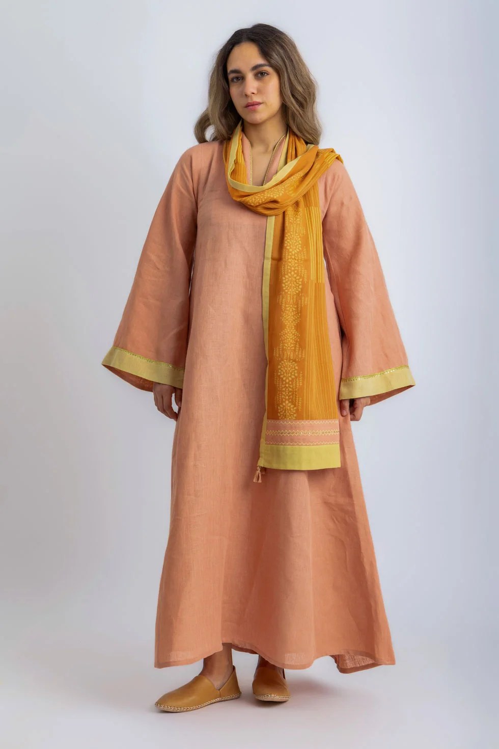 Striped Egyptian cotton voile shawl with embroidery